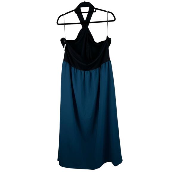Chelsea28 Mixed Media Colorblock Sleeveless Halter Midi Dress Blue/Black 2X NWT - Picture 3 of 15